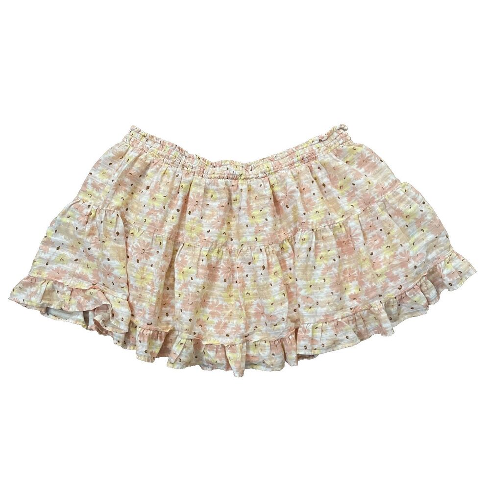 TRUE CRAFT Womens 3X Plus Mini Skirt Floral Tiered Smocked Waist 100% Cotton